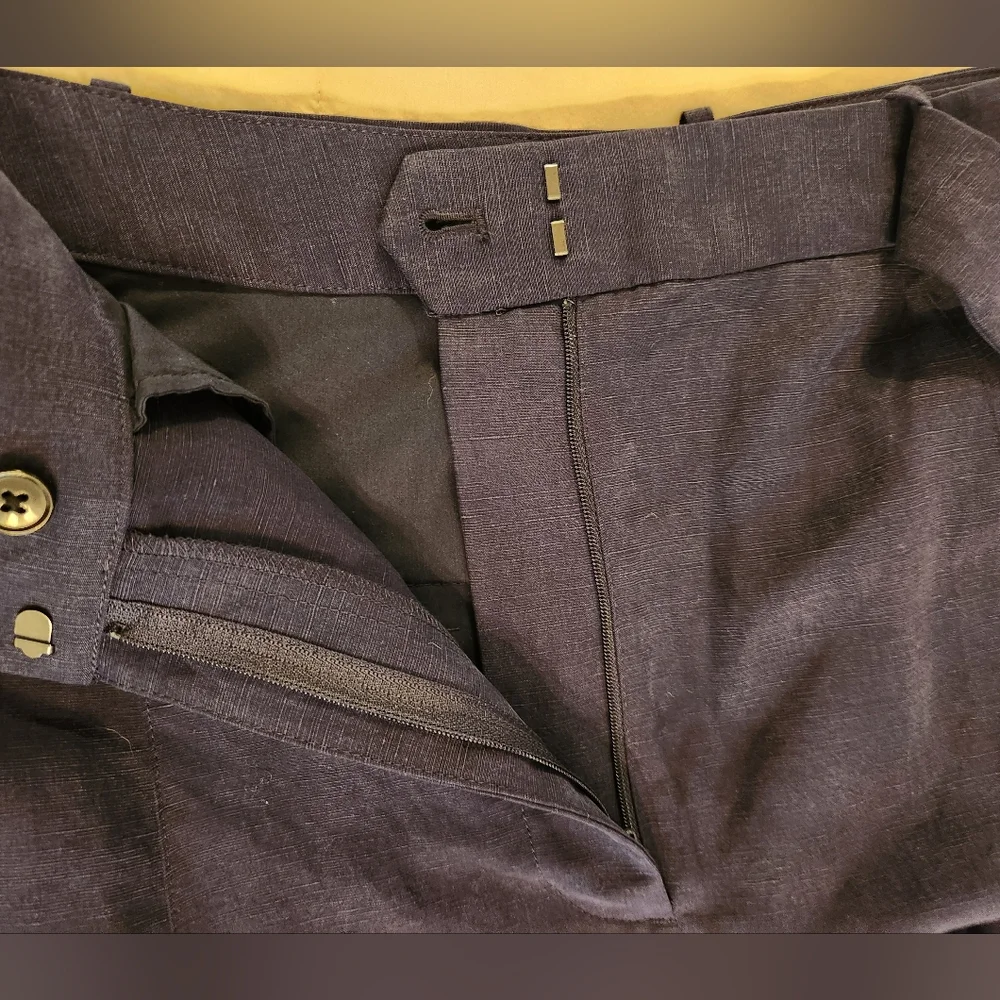 BANANA REPUBLIC Pants Linen-Blend, Wide-Leg, High Rise, Navy, Belted Size 14 NWT